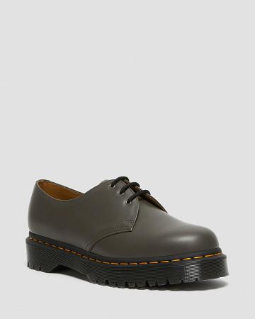 Khaki / Grey Men's Dr Martens 1461 Bex Smooth Leather Oxfords Shoes | CA 585MQZ